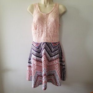 R  Wish Bohemian Fit & Flare Sleeveless Lace Bodice Mini Dress